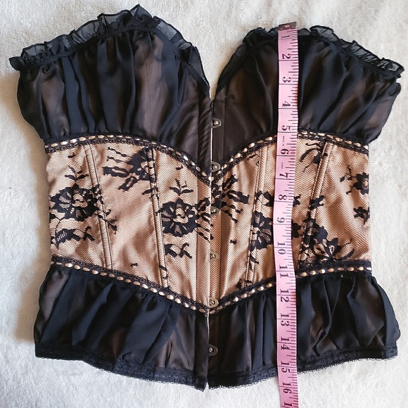 Tan Black Mesh Lace Overbust Corset Bustier Top Y2K vintage nwt - Picture 13 of 17